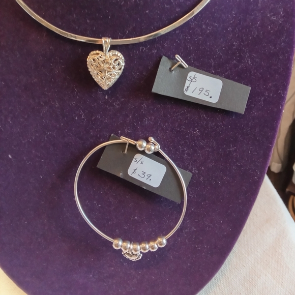 Sterling silver heart necklace and matching sterling silver heart bracelet